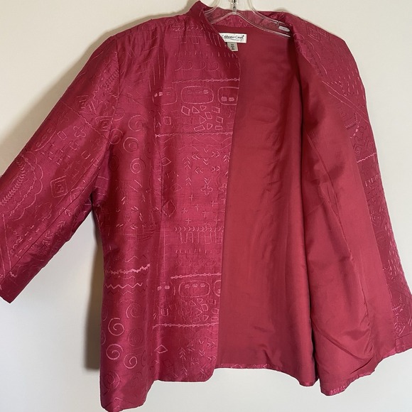 Coldwater Creek Jacket Womens 2X Pink Silk Geometric Embroidered Open Front Boho - Picture 6 of 16